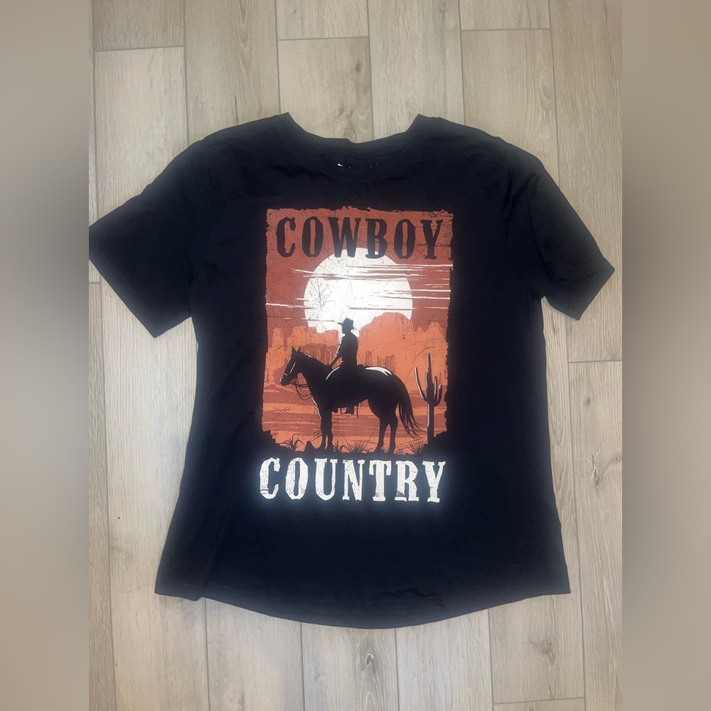 Cowboy Country Graphic Tee - Black with Orange & White Print